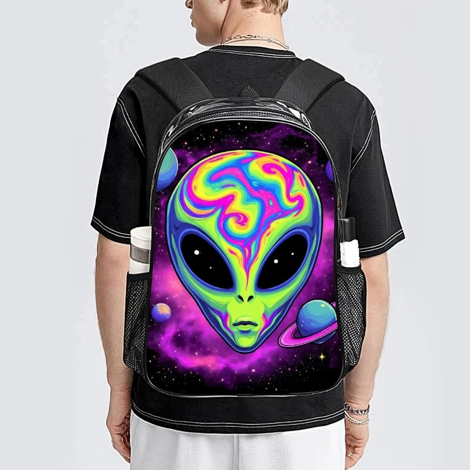 Lightweight Daypack Bookbag for Trekking Business Walking Cycling - Big Capacity Transparent Multipurpose Carry On Bag, Alien And Ufo Space Universe Art Business Computer Bag