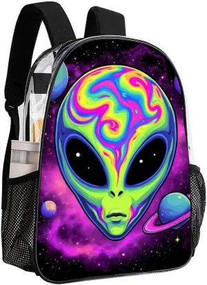 Lightweight Daypack Bookbag for Trekking Business Walking Cycling - Big Capacity Transparent Multipurpose Carry On Bag, Alien And Ufo Space Universe Art Business Computer Bag