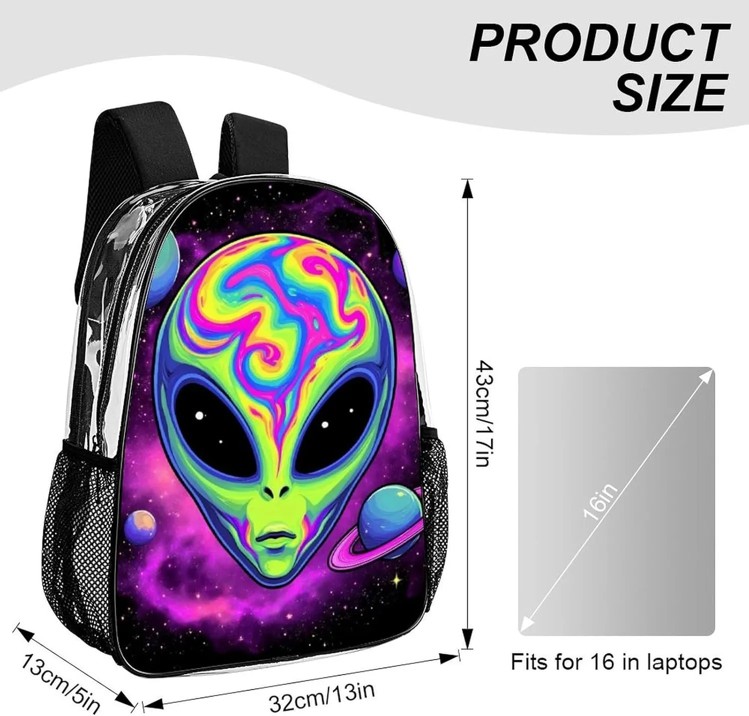 Lightweight Daypack Bookbag for Trekking Business Walking Cycling - Big Capacity Transparent Multipurpose Carry On Bag, Alien And Ufo Space Universe Art Business Computer Bag