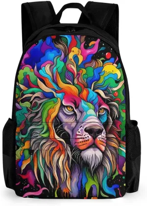 Lightweight Daypack for Camping Business Walking Cycling - Large Capacity Anti-Theft Multipurpose Bookbag, Africa Colorful Lion Watercolor Art Gym Outdoor Hiking Backpack