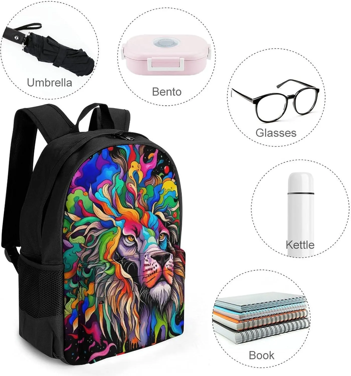 Lightweight Daypack for Camping Business Walking Cycling - Large Capacity Anti-Theft Multipurpose Bookbag, Africa Colorful Lion Watercolor Art Gym Outdoor Hiking Backpack