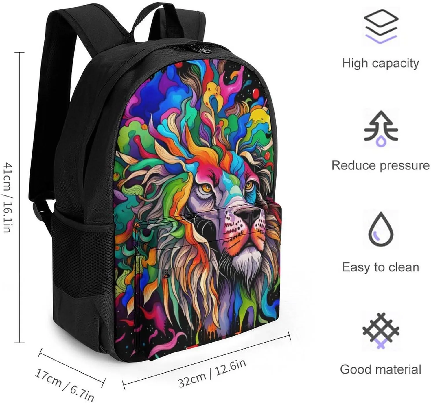 Lightweight Daypack for Camping Business Walking Cycling - Large Capacity Anti-Theft Multipurpose Bookbag, Africa Colorful Lion Watercolor Art Gym Outdoor Hiking Backpack