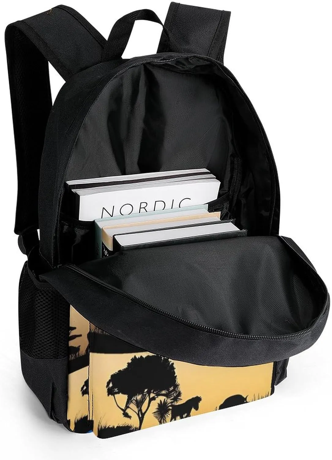 Lightweight Daypack for Camping Business Walking Cycling - Large Capacity Anti-Theft Multipurpose Bookbag, African Wild Animals Acacia Trees Art Gym Outdoor Hiking Backpack
