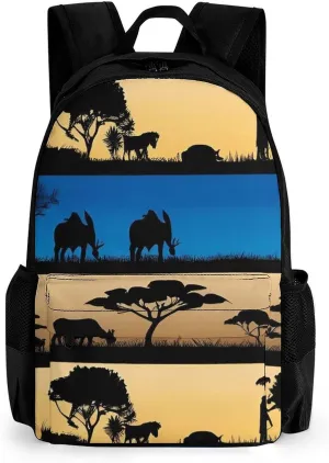 Lightweight Daypack for Camping Business Walking Cycling - Large Capacity Anti-Theft Multipurpose Bookbag, African Wild Animals Acacia Trees Art Gym Outdoor Hiking Backpack