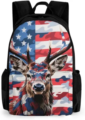 Lightweight Daypack for Camping Business Walking Cycling - Large Capacity Anti-Theft Multipurpose Bookbag, American Flag Camo Deer Camouflage Art Gym Outdoor Hiking Backpack