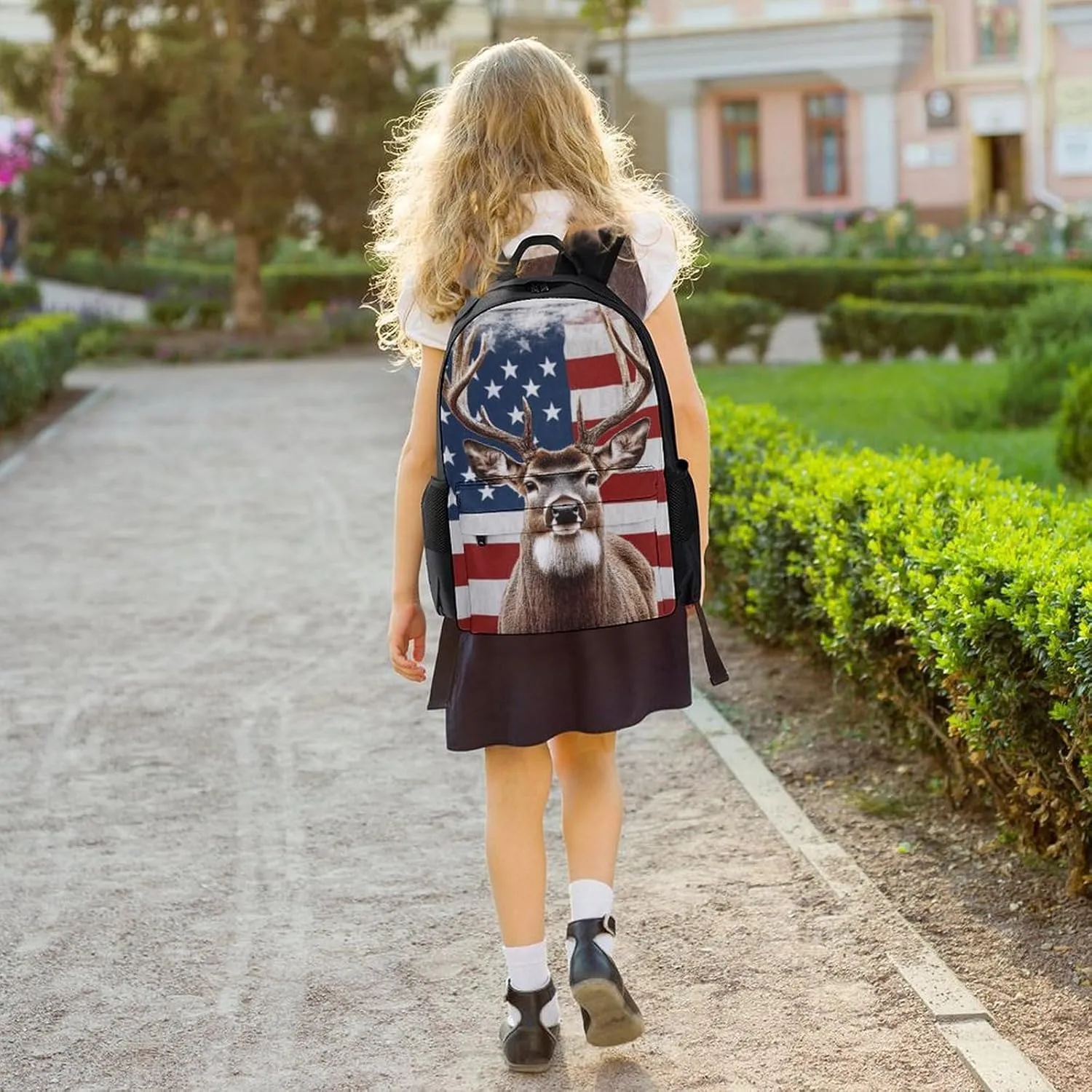 Lightweight Daypack for Camping Business Walking Cycling - Large Capacity Anti-Theft Multipurpose Bookbag, American Flag Hunting Deer Gym Outdoor Hiking Backpack