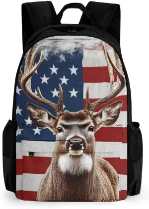 Lightweight Daypack for Camping Business Walking Cycling - Large Capacity Anti-Theft Multipurpose Bookbag, American Flag Hunting Deer Gym Outdoor Hiking Backpack