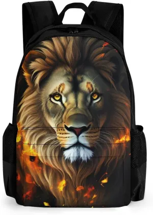 Lightweight Daypack for Camping Business Walking Cycling - Large Capacity Anti-Theft Multipurpose Bookbag, Cool Lion Fire Surreal Style Art Gym Outdoor Hiking Backpack