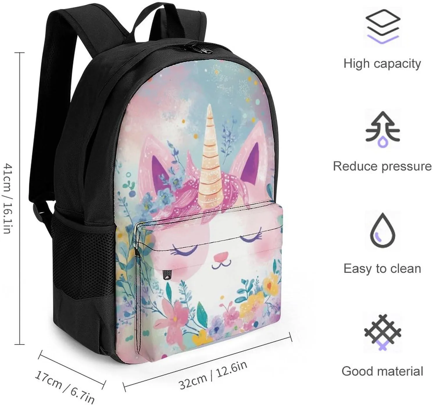 Lightweight Daypack for Camping Business Walking Cycling - Large Capacity Anti-Theft Multipurpose Bookbag, Cute Unicorns With Floral Wreath Gym Outdoor Hiking Backpack
