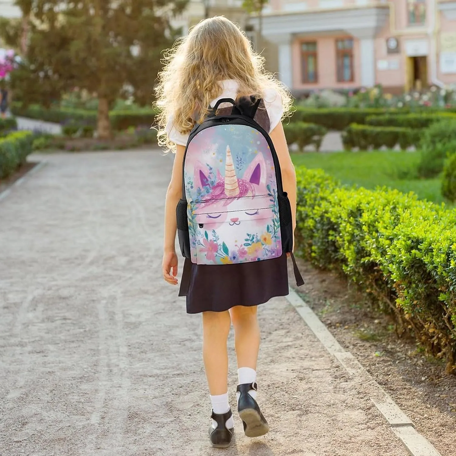 Lightweight Daypack for Camping Business Walking Cycling - Large Capacity Anti-Theft Multipurpose Bookbag, Cute Unicorns With Floral Wreath Gym Outdoor Hiking Backpack