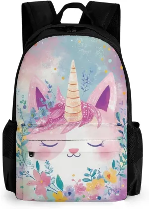 Lightweight Daypack for Camping Business Walking Cycling - Large Capacity Anti-Theft Multipurpose Bookbag, Cute Unicorns With Floral Wreath Gym Outdoor Hiking Backpack