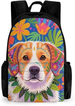 Lightweight Daypack for Camping Business Walking Cycling - Large Capacity Anti-Theft Multipurpose Bookbag, Hawaiian Flowers Floral Dog Art Gym Outdoor Hiking Backpack