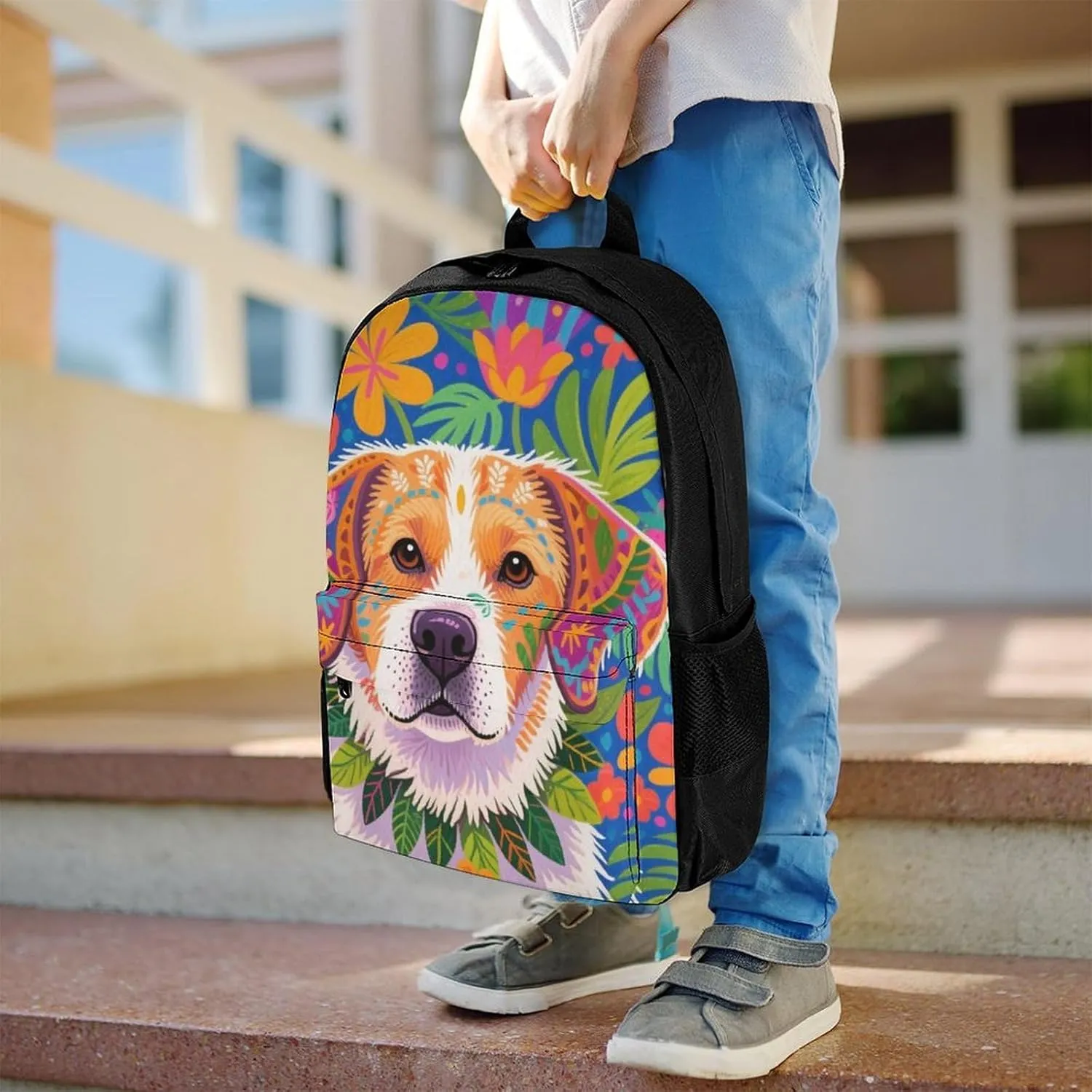 Lightweight Daypack for Camping Business Walking Cycling - Large Capacity Anti-Theft Multipurpose Bookbag, Hawaiian Flowers Floral Dog Art Gym Outdoor Hiking Backpack