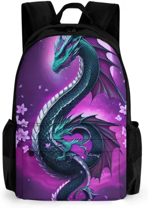 Lightweight Daypack for Camping Business Walking Cycling - Large Capacity Anti-Theft Multipurpose Bookbag, Romantic Dragon Cherry Flowers Art Gym Outdoor Hiking Backpack