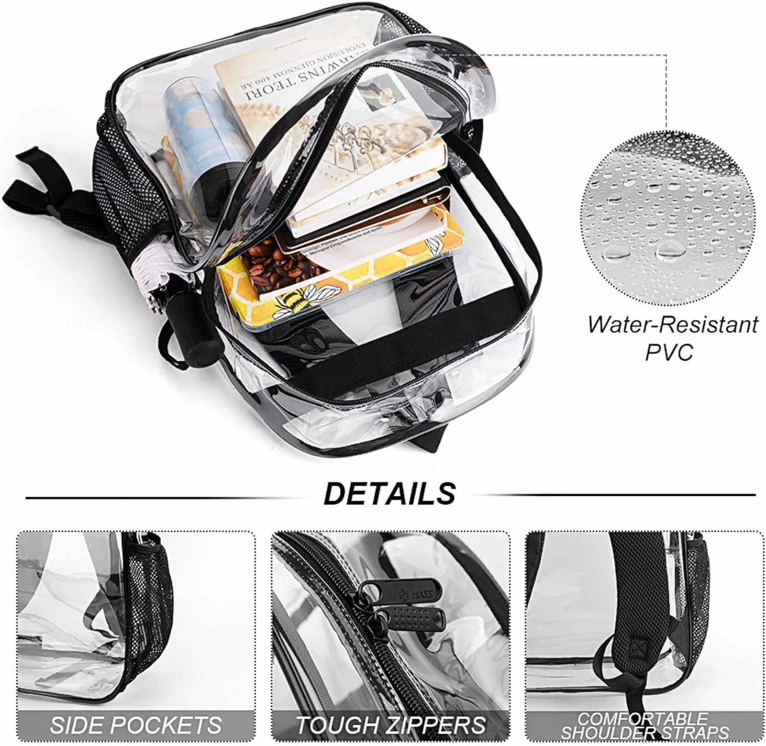 Lightweight Daypack for Camping Business Walking Cycling - Large Capacity Transparent Multipurpose Bookbag, Colorful Fire Flame Birds Black Art Gym Outdoor Hiking Backpack