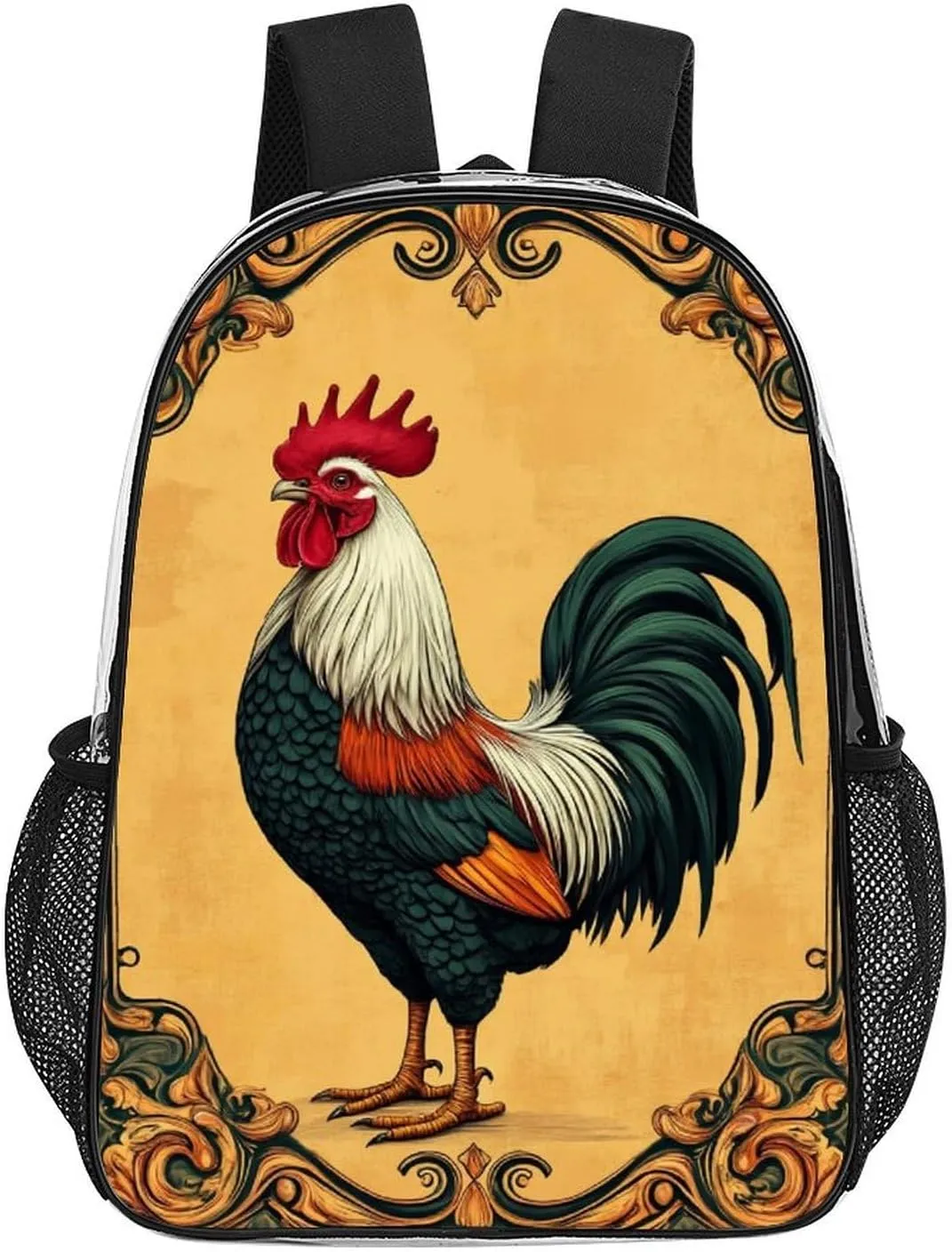 Lightweight Daypack for Camping Business Walking Cycling - Large Capacity Transparent Multipurpose Bookbag, Retro Rooster Gym Outdoor Hiking Backpack