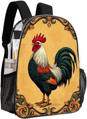 Lightweight Daypack for Camping Business Walking Cycling - Large Capacity Transparent Multipurpose Bookbag, Retro Rooster Gym Outdoor Hiking Backpack