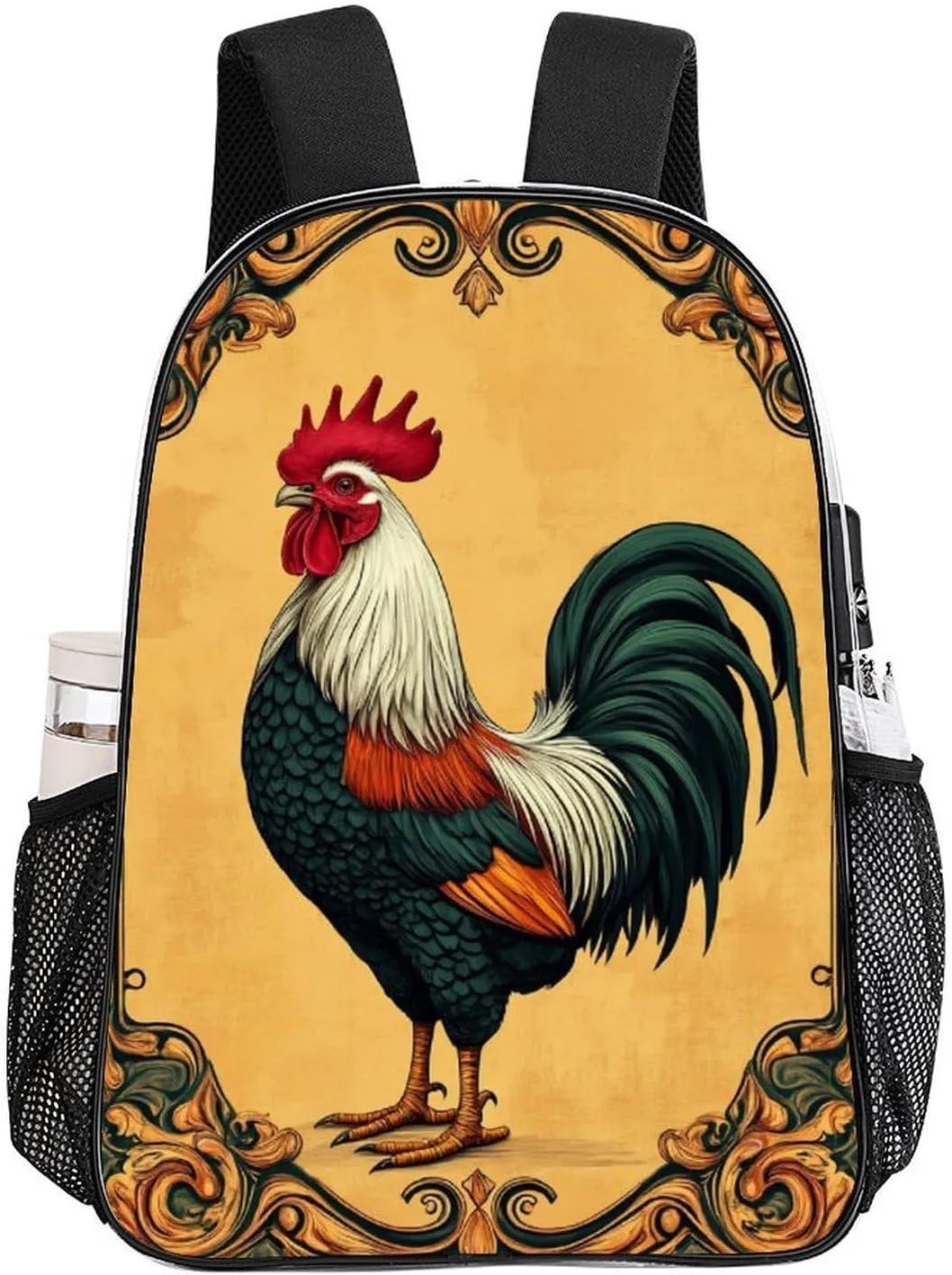 Lightweight Daypack for Camping Business Walking Cycling - Large Capacity Transparent Multipurpose Bookbag, Retro Rooster Gym Outdoor Hiking Backpack