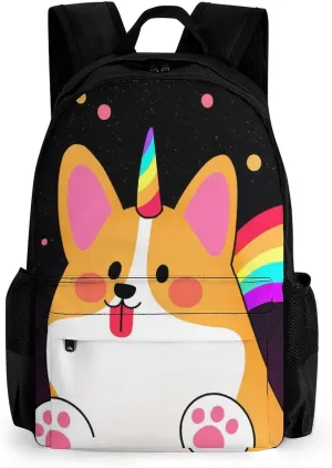 Lightweight Rucksack for Sports Travel Running - Big Capacity Multipurpose Anti-Theft Bookbag, Galaxy Space Rainbow Unicorn Corgi Dog Black Art Travel and Sport Backpack Rucksack