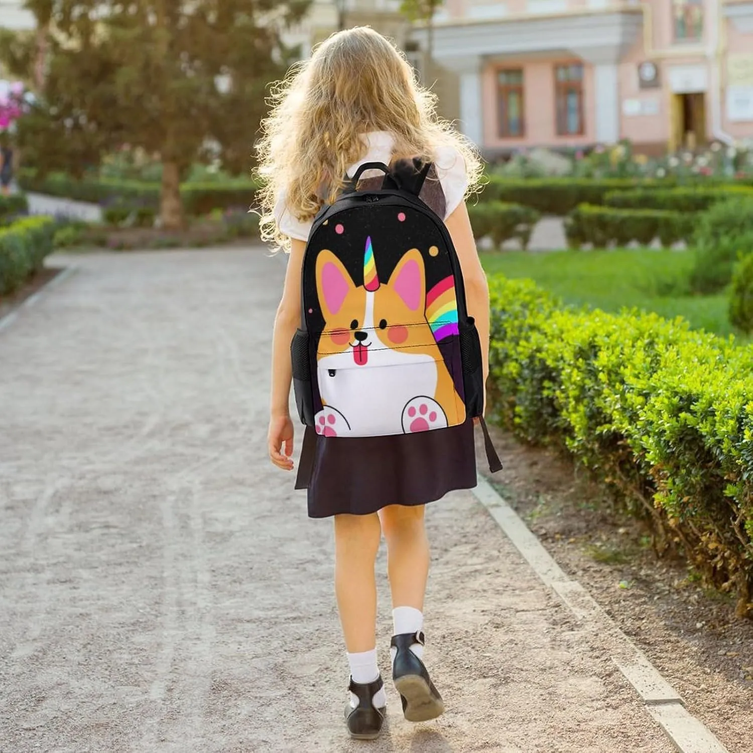 Lightweight Rucksack for Sports Travel Running - Big Capacity Multipurpose Anti-Theft Bookbag, Galaxy Space Rainbow Unicorn Corgi Dog Black Art Travel and Sport Backpack Rucksack