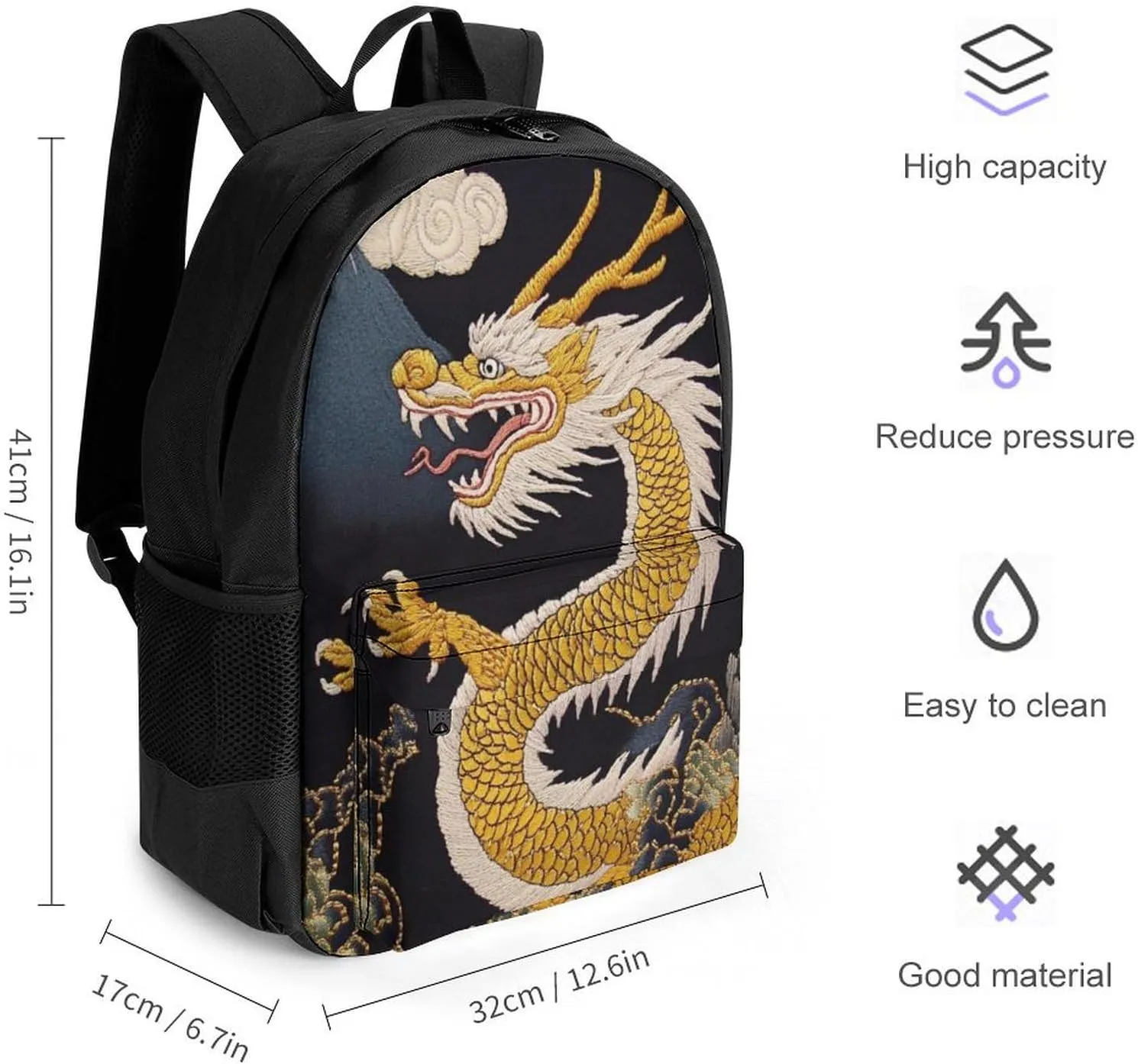 Lightweight Rucksack for Sports Travel Running - Big Capacity Multipurpose Anti-Theft Bookbag, Japanese Dragon King Travel and Sport Backpack Rucksack