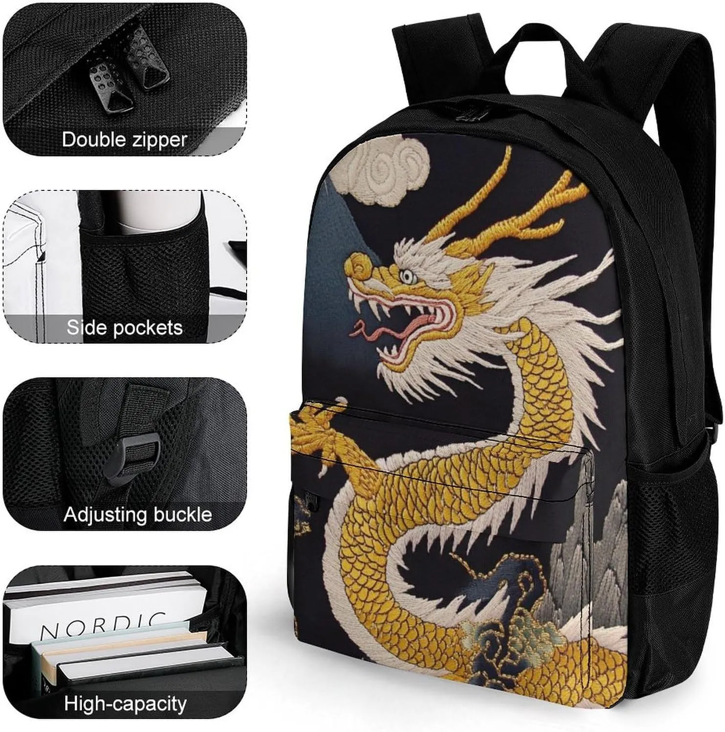 Lightweight Rucksack for Sports Travel Running - Big Capacity Multipurpose Anti-Theft Bookbag, Japanese Dragon King Travel and Sport Backpack Rucksack