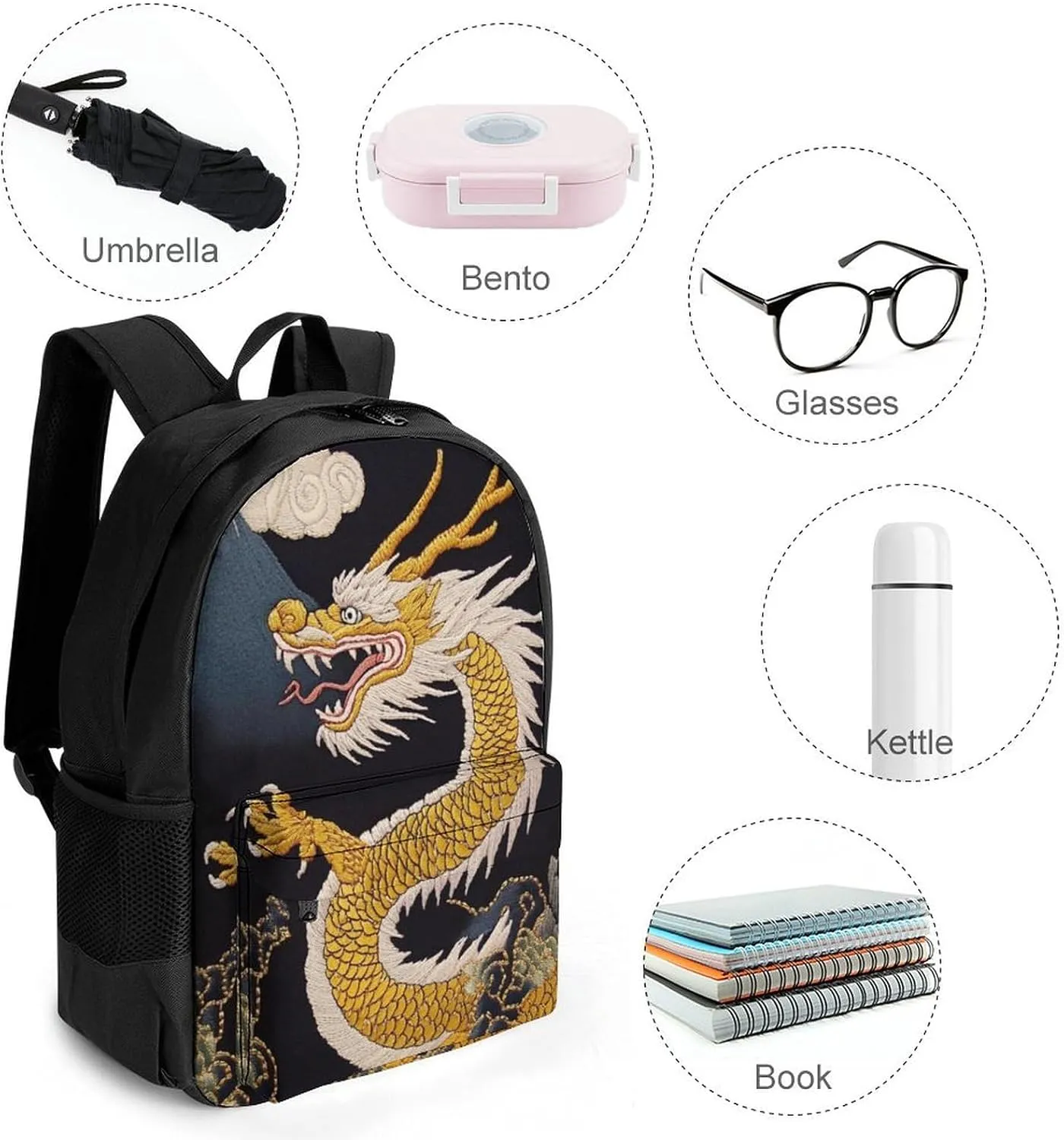 Lightweight Rucksack for Sports Travel Running - Big Capacity Multipurpose Anti-Theft Bookbag, Japanese Dragon King Travel and Sport Backpack Rucksack