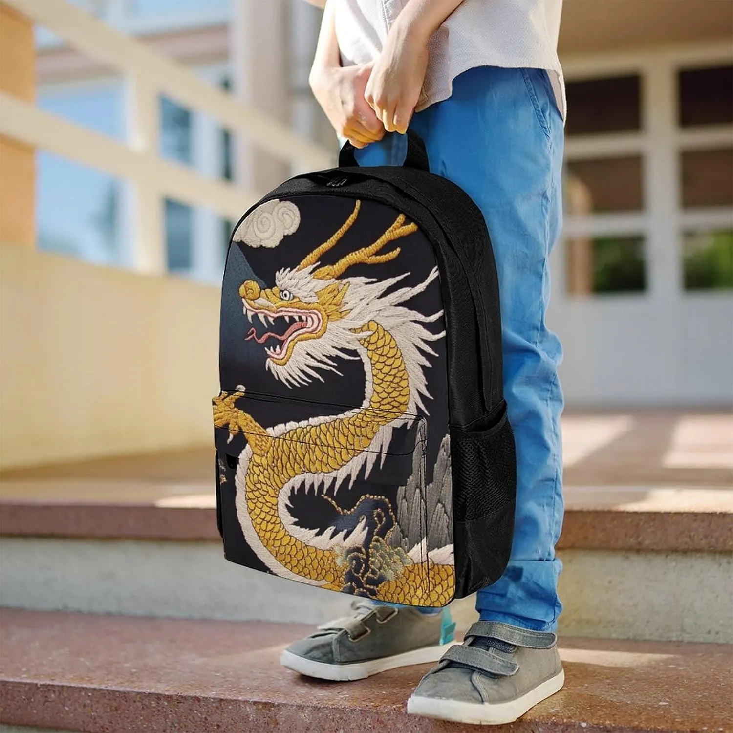 Lightweight Rucksack for Sports Travel Running - Big Capacity Multipurpose Anti-Theft Bookbag, Japanese Dragon King Travel and Sport Backpack Rucksack