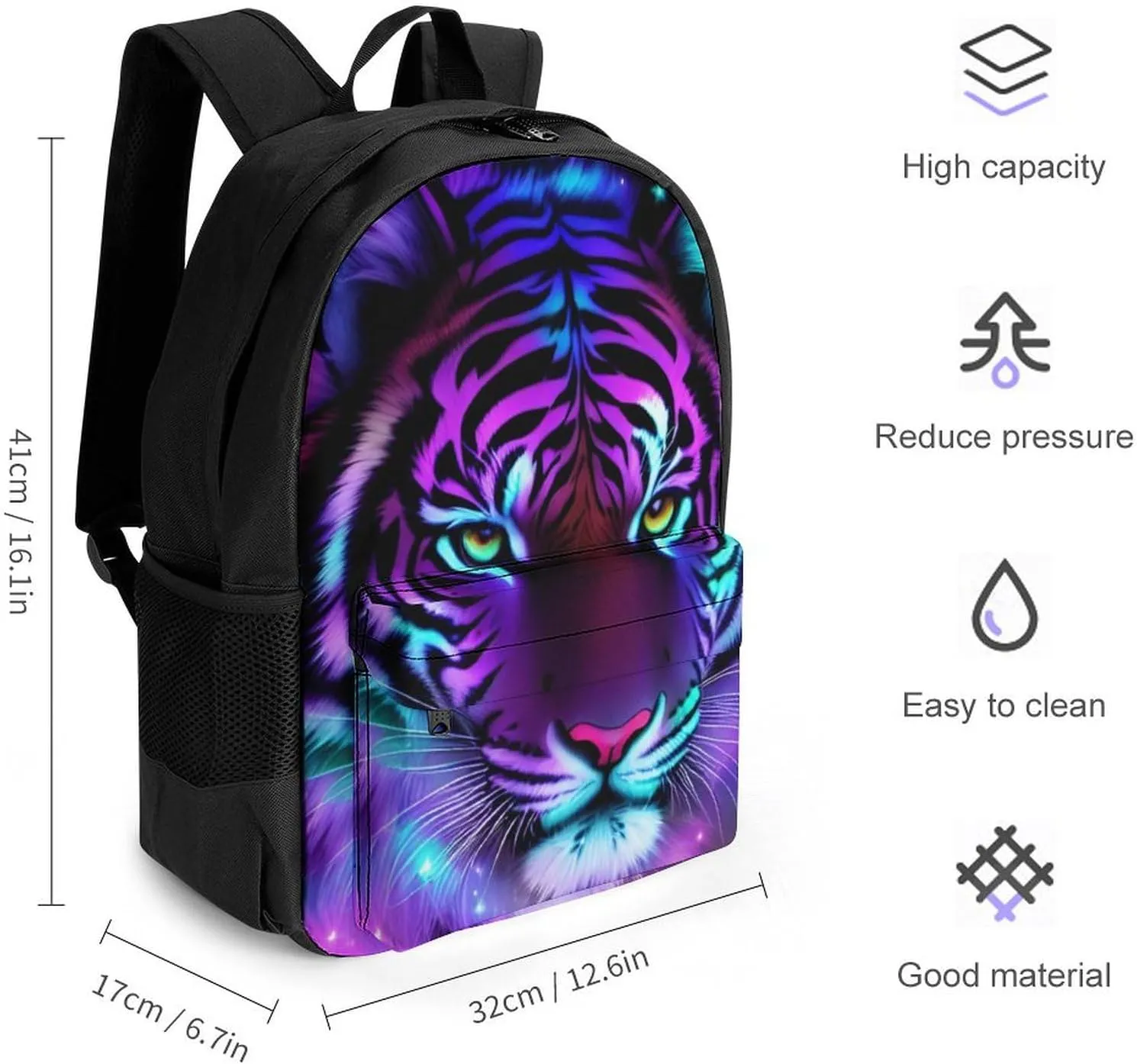 Lightweight Rucksack for Sports Travel Running - Big Capacity Multipurpose Anti-Theft Bookbag, Mystic Fantasy Galaxy Sky Fantasy Tiger Wild Animals Boho Style Travel and Sport Backpack Rucksack