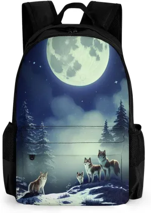 Lightweight Rucksack for Sports Travel Running - Big Capacity Multipurpose Anti-Theft Bookbag, Wolves On Mountain Full Moon In Starry Sky Art Travel and Sport Backpack Rucksack