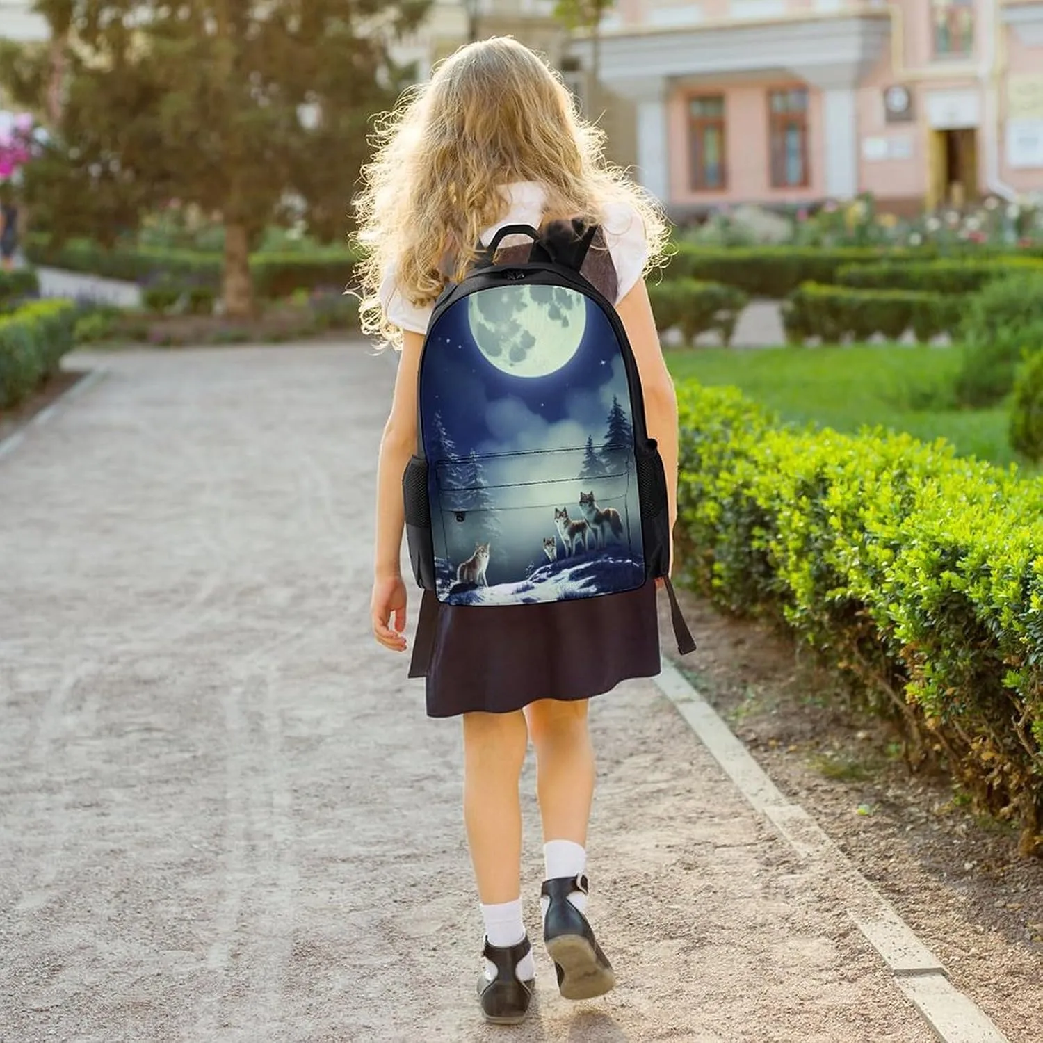 Lightweight Rucksack for Sports Travel Running - Big Capacity Multipurpose Anti-Theft Bookbag, Wolves On Mountain Full Moon In Starry Sky Art Travel and Sport Backpack Rucksack
