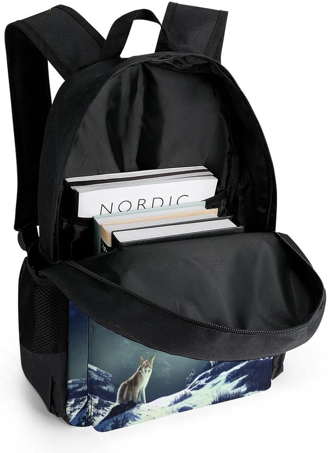 Lightweight Rucksack for Sports Travel Running - Big Capacity Multipurpose Anti-Theft Bookbag, Wolves On Mountain Full Moon In Starry Sky Art Travel and Sport Backpack Rucksack