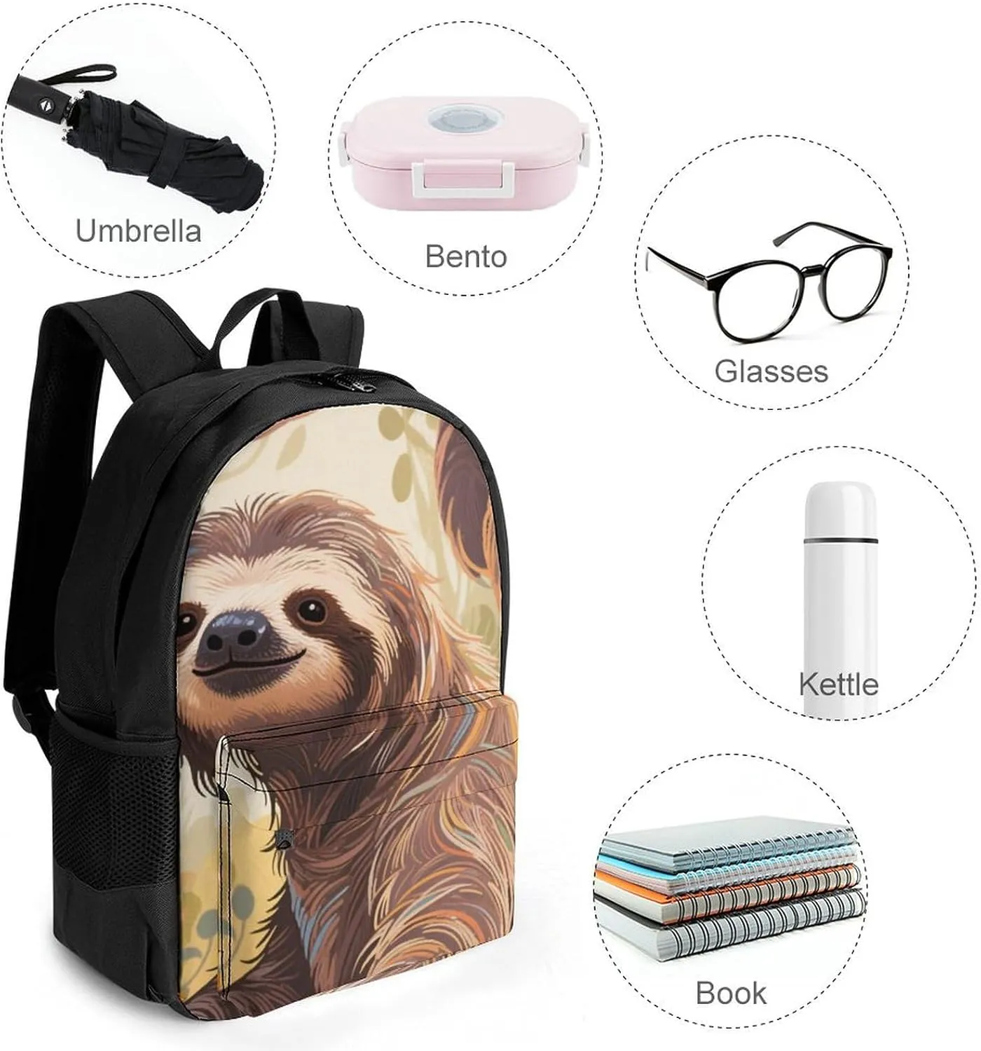 Lightweight Rucksacks for Camping Picnic Walking Cycling - Large Capacity Multipurpose Anti-Theft Carry On Bag, Animals Sloth Art Travel Hiking & Camping Rucksack