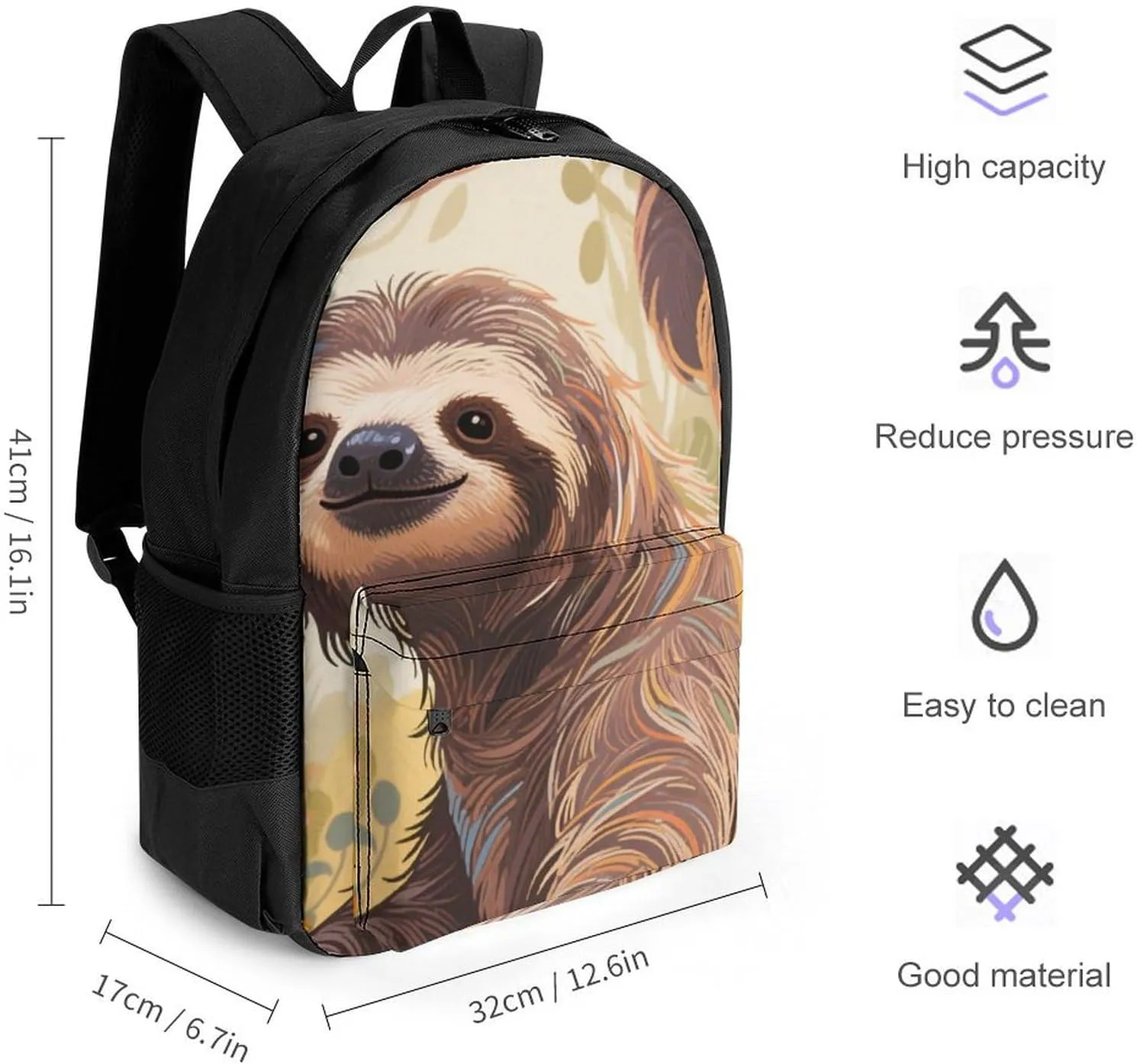 Lightweight Rucksacks for Camping Picnic Walking Cycling - Large Capacity Multipurpose Anti-Theft Carry On Bag, Animals Sloth Art Travel Hiking & Camping Rucksack