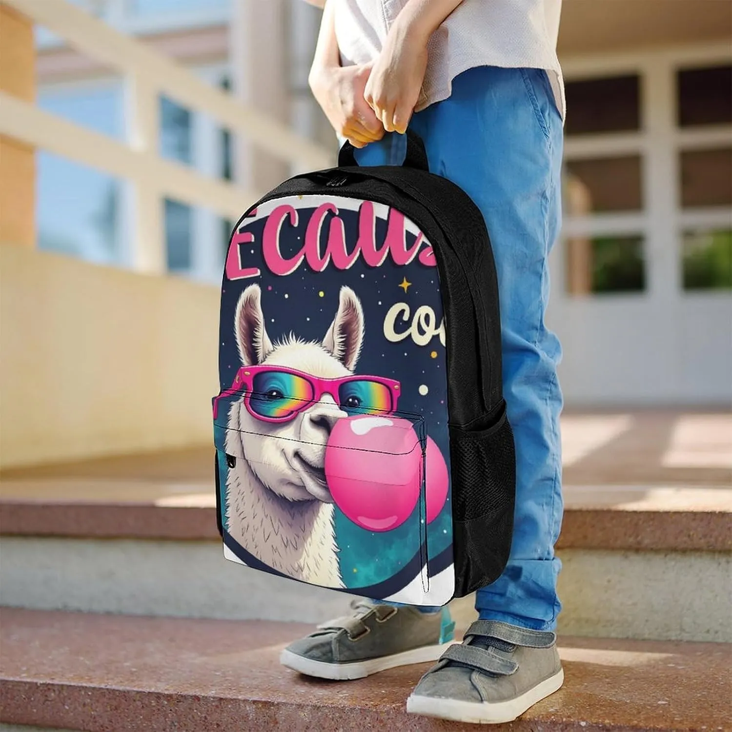 Lightweight Rucksacks for Camping Picnic Walking Cycling - Large Capacity Multipurpose Anti-Theft Carry On Bag, Cartoon Alpaca Llama Travel Hiking & Camping Rucksack