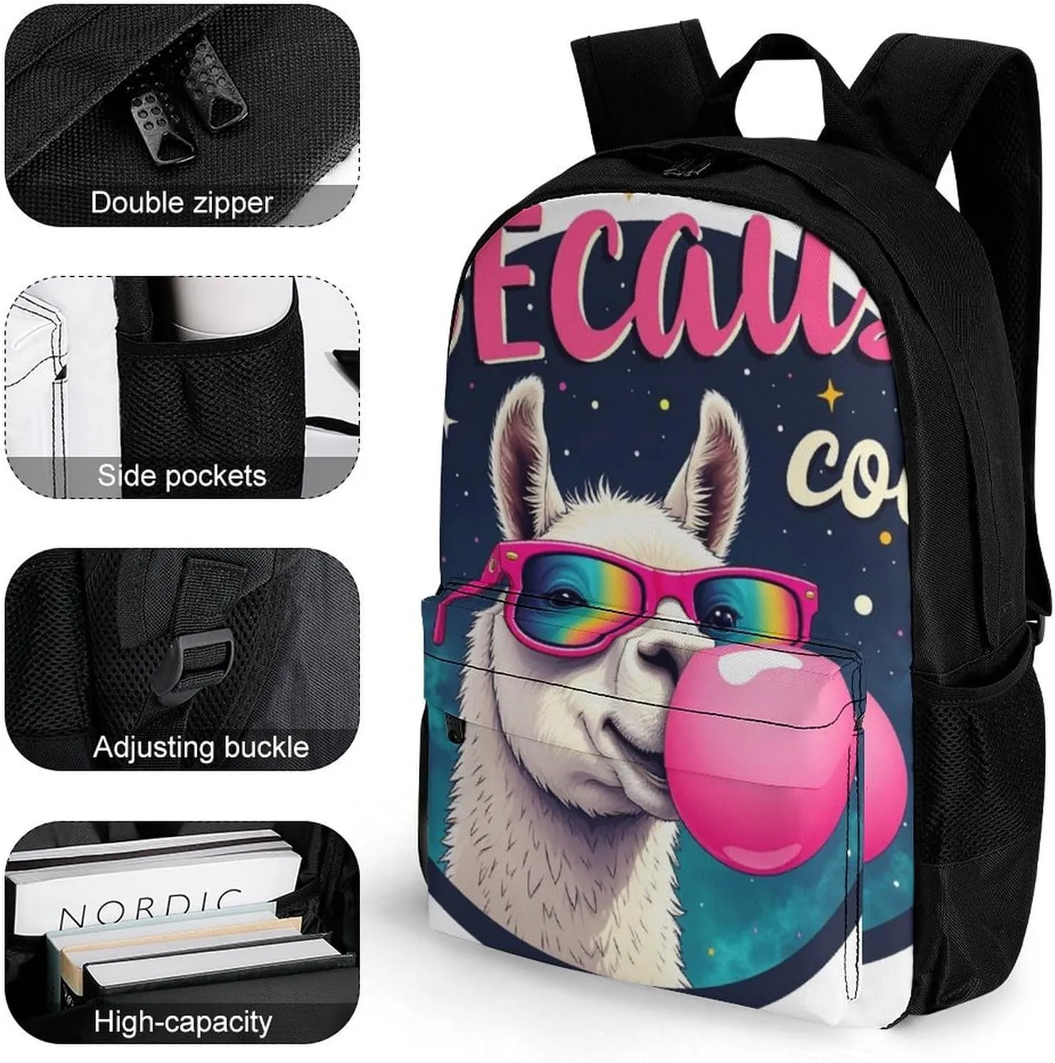 Lightweight Rucksacks for Camping Picnic Walking Cycling - Large Capacity Multipurpose Anti-Theft Carry On Bag, Cartoon Alpaca Llama Travel Hiking & Camping Rucksack