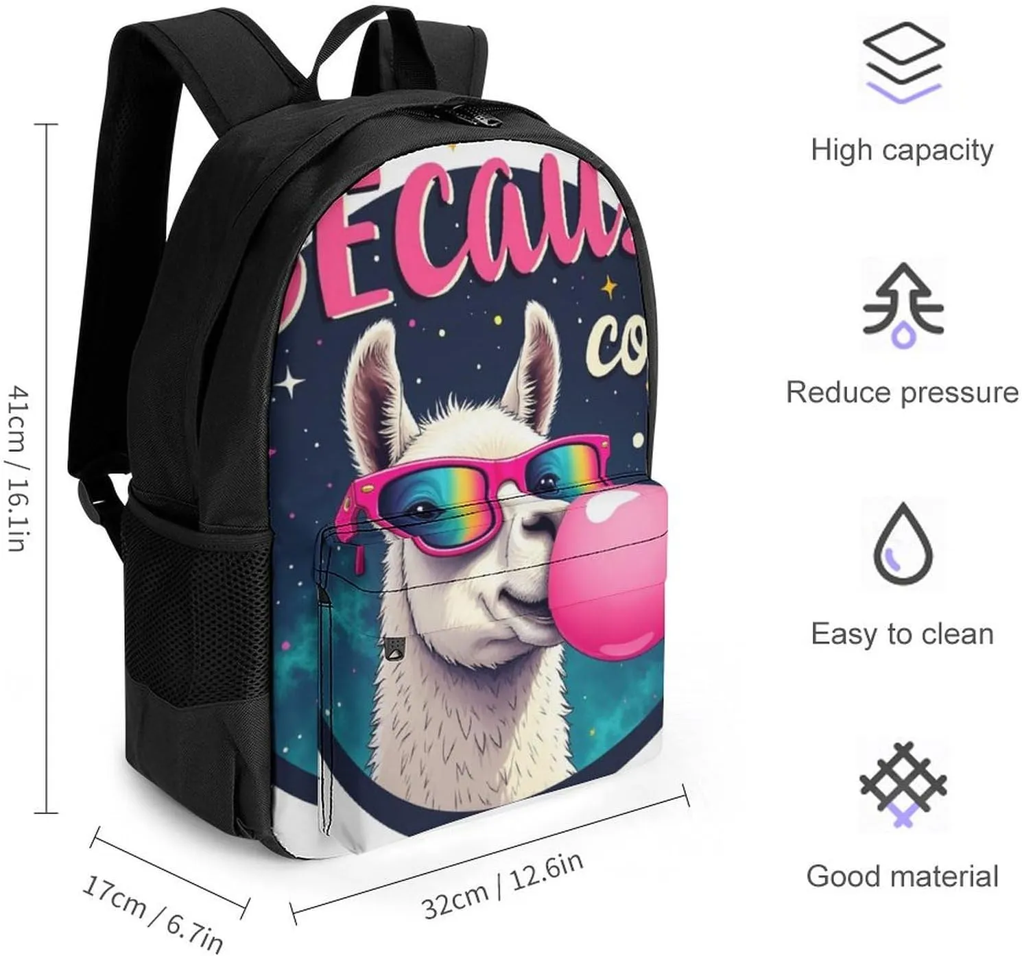 Lightweight Rucksacks for Camping Picnic Walking Cycling - Large Capacity Multipurpose Anti-Theft Carry On Bag, Cartoon Alpaca Llama Travel Hiking & Camping Rucksack