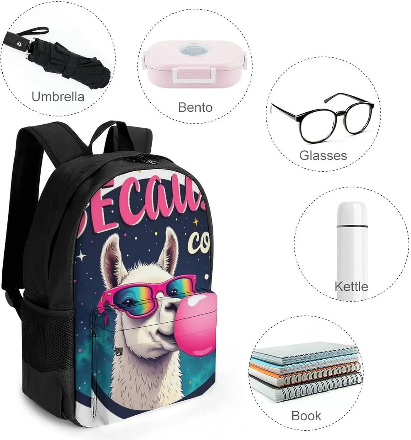 Lightweight Rucksacks for Camping Picnic Walking Cycling - Large Capacity Multipurpose Anti-Theft Carry On Bag, Cartoon Alpaca Llama Travel Hiking & Camping Rucksack