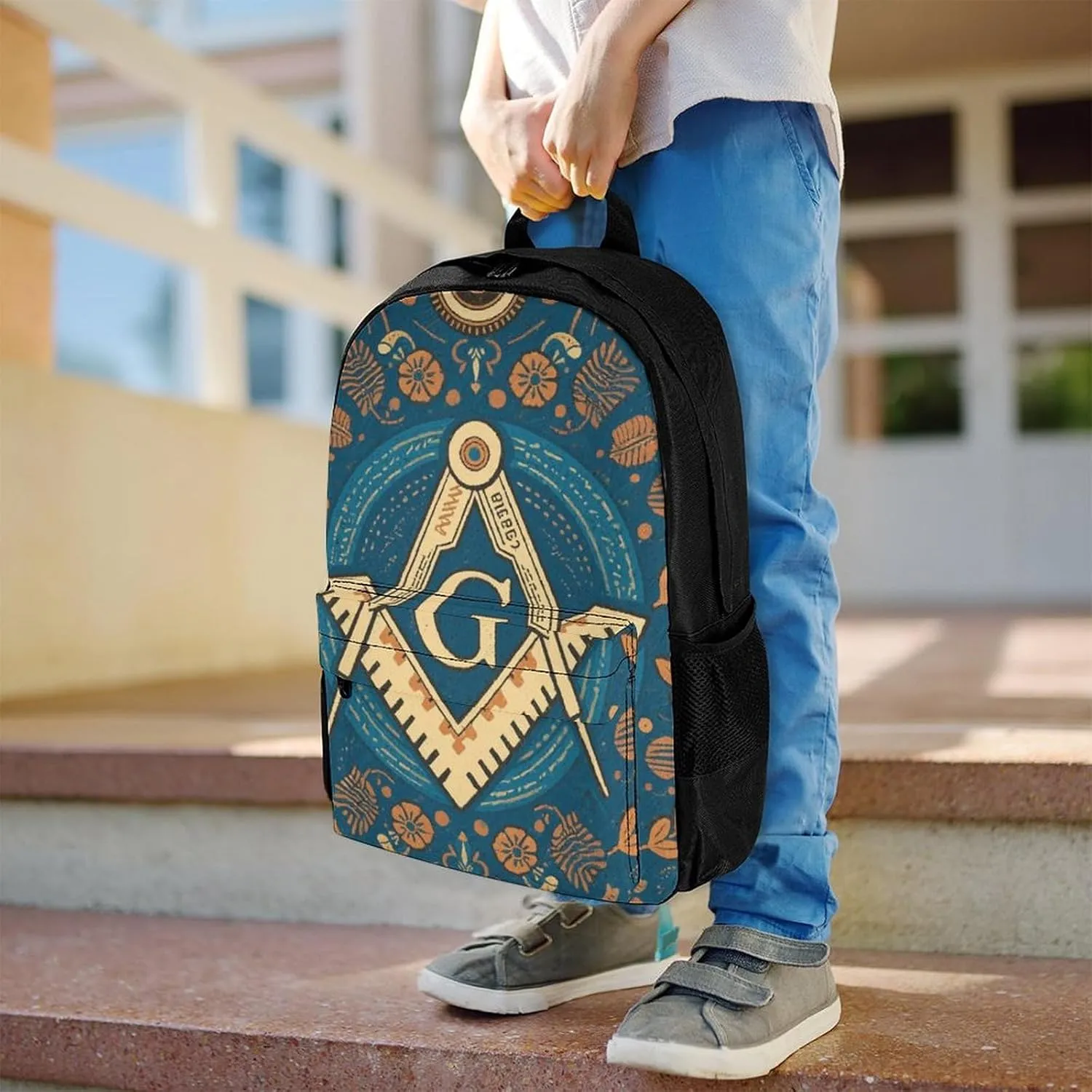 Lightweight Rucksacks for Camping Picnic Walking Cycling - Large Capacity Multipurpose Anti-Theft Carry On Bag, Gold Freemason Freemasonry Masonic Art Travel Hiking & Camping Rucksack