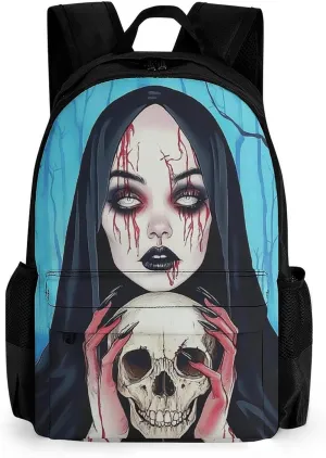 Lightweight Rucksacks for Camping Picnic Walking Cycling - Large Capacity Multipurpose Anti-Theft Carry On Bag, Goth Gotik Gothic Women Woman Skull Art Travel Hiking & Camping Rucksack