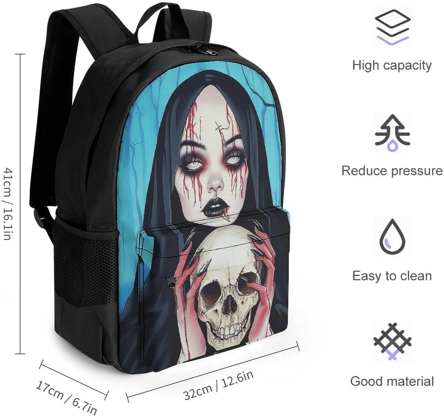 Lightweight Rucksacks for Camping Picnic Walking Cycling - Large Capacity Multipurpose Anti-Theft Carry On Bag, Goth Gotik Gothic Women Woman Skull Art Travel Hiking & Camping Rucksack
