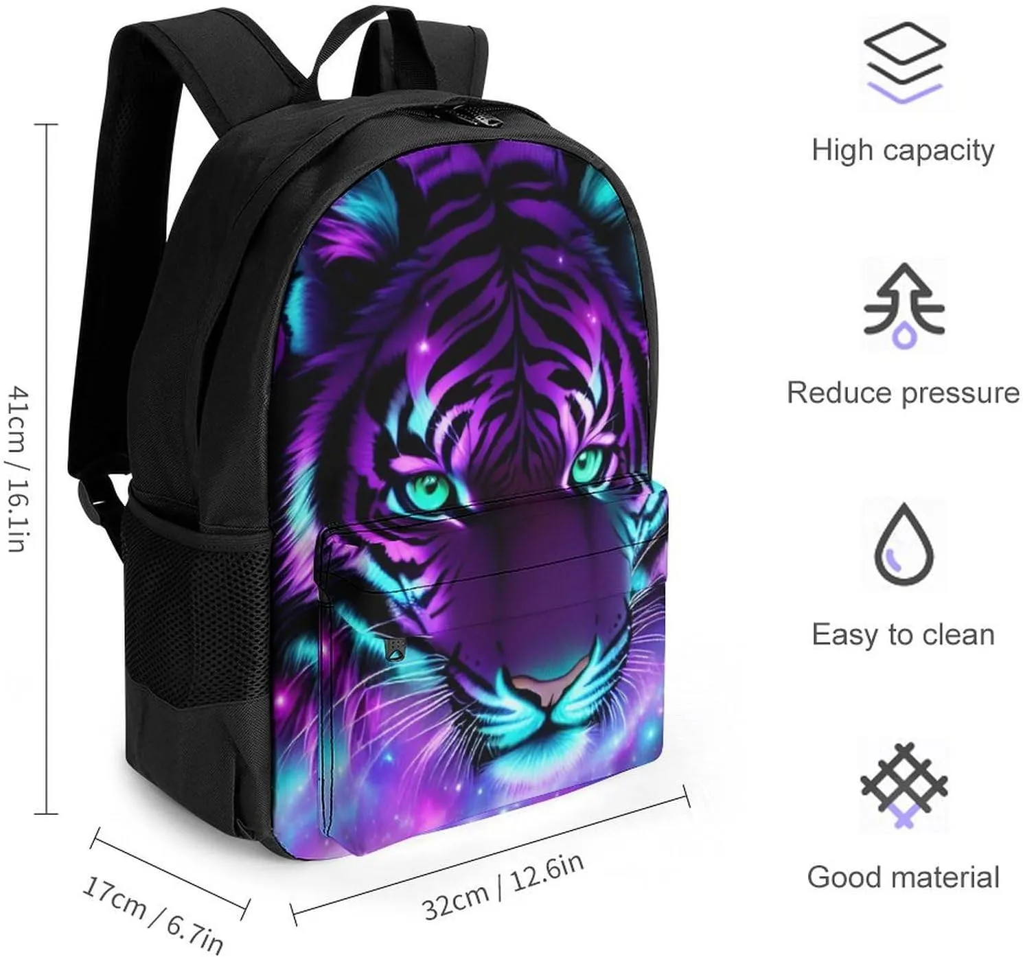 Lightweight Rucksacks for Camping Picnic Walking Cycling - Large Capacity Multipurpose Anti-Theft Carry On Bag, Mystic Fantasy Galaxy Sky Tiger Animals Boho Style Travel Hiking & Camping Rucksack
