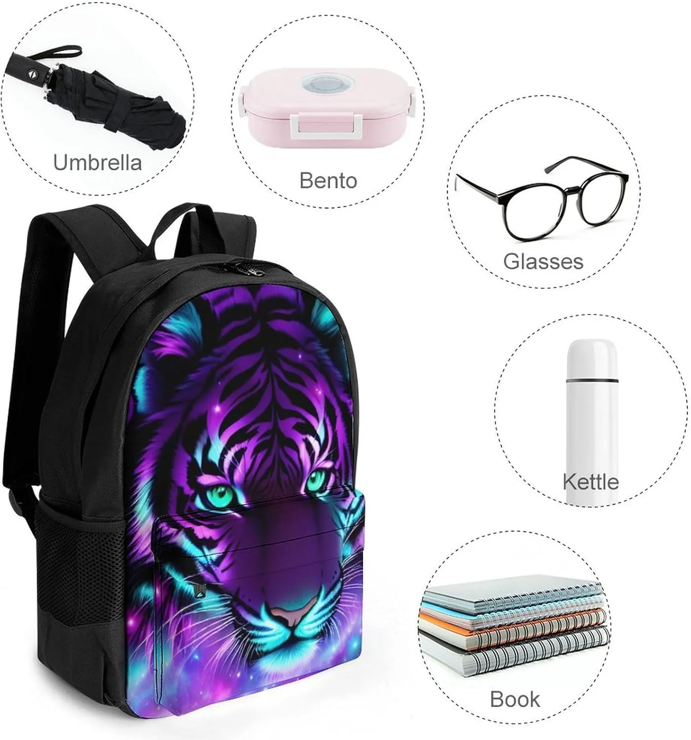 Lightweight Rucksacks for Camping Picnic Walking Cycling - Large Capacity Multipurpose Anti-Theft Carry On Bag, Mystic Fantasy Galaxy Sky Tiger Animals Boho Style Travel Hiking & Camping Rucksack