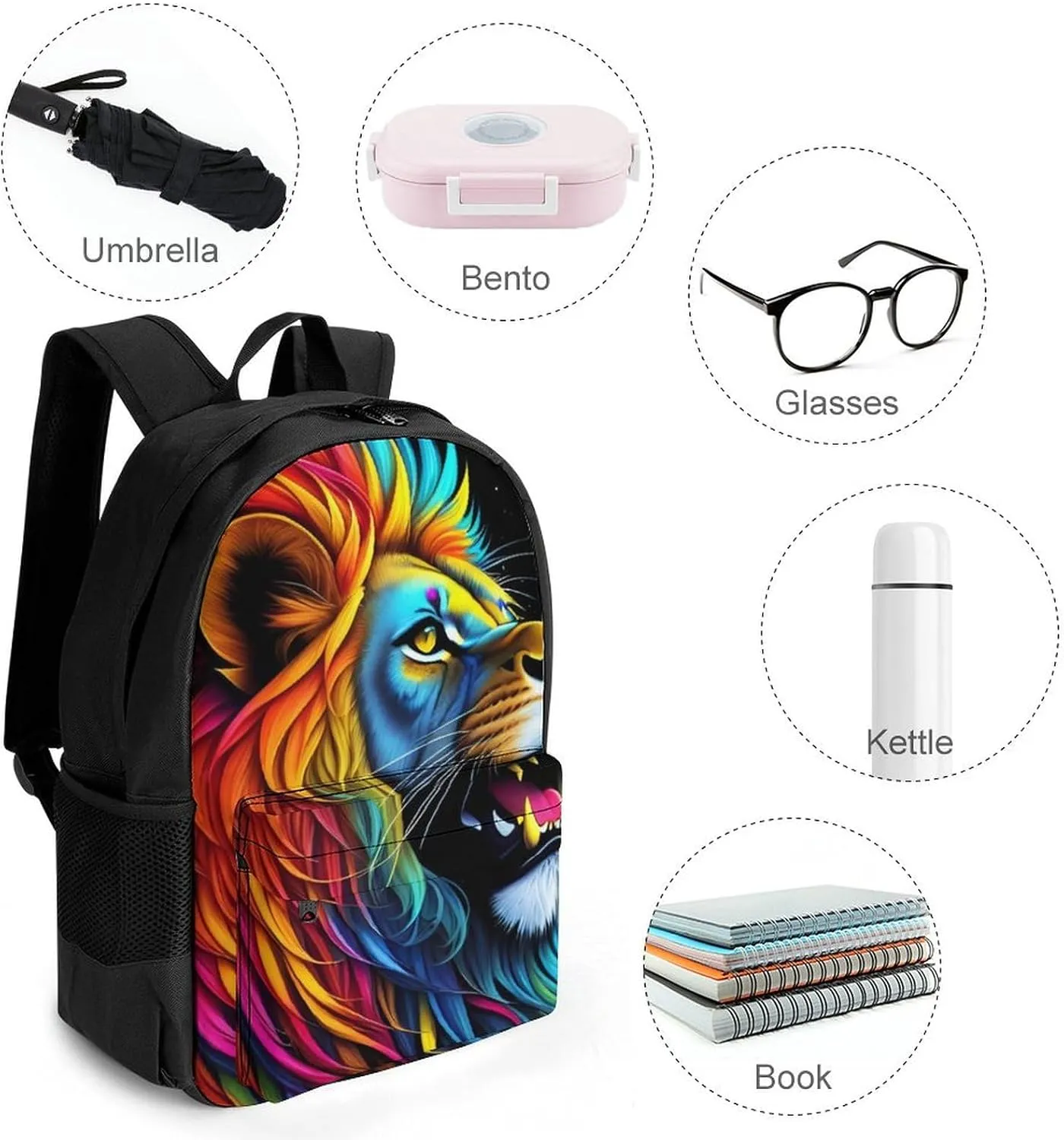 Lightweight Rucksacks for Climbing Outdoors Walking Cycling - Large Capacity Anti-Theft Multipurpose Carry On Bag, Cool Lion In The Universe Surreal Style Splatter Art Camping Outdoor Backpack