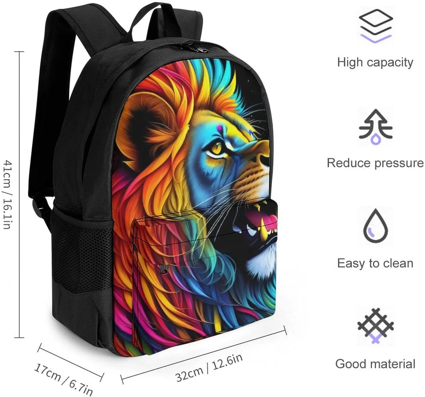 Lightweight Rucksacks for Climbing Outdoors Walking Cycling - Large Capacity Anti-Theft Multipurpose Carry On Bag, Cool Lion In The Universe Surreal Style Splatter Art Camping Outdoor Backpack