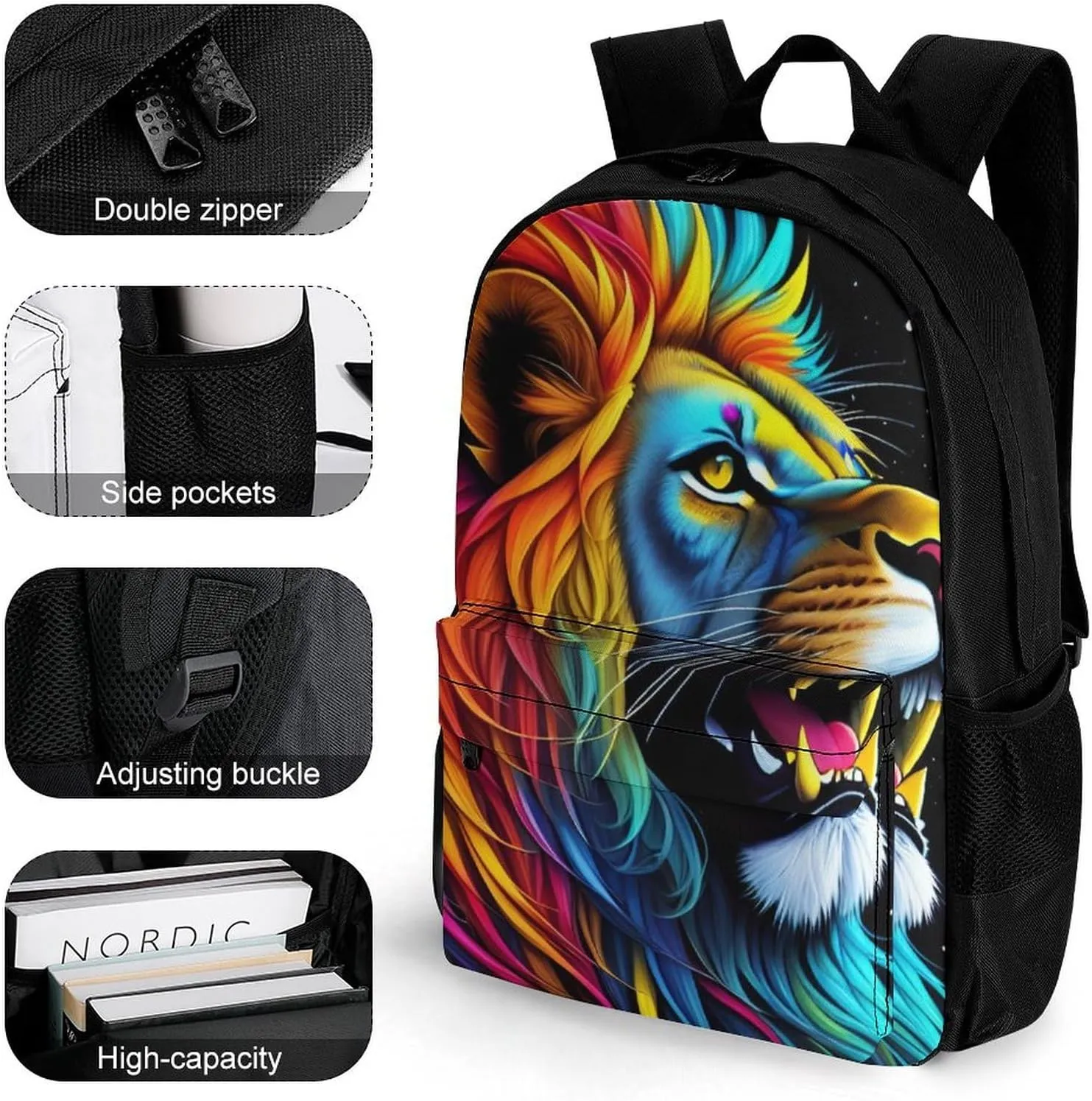 Lightweight Rucksacks for Climbing Outdoors Walking Cycling - Large Capacity Anti-Theft Multipurpose Carry On Bag, Cool Lion In The Universe Surreal Style Splatter Art Camping Outdoor Backpack