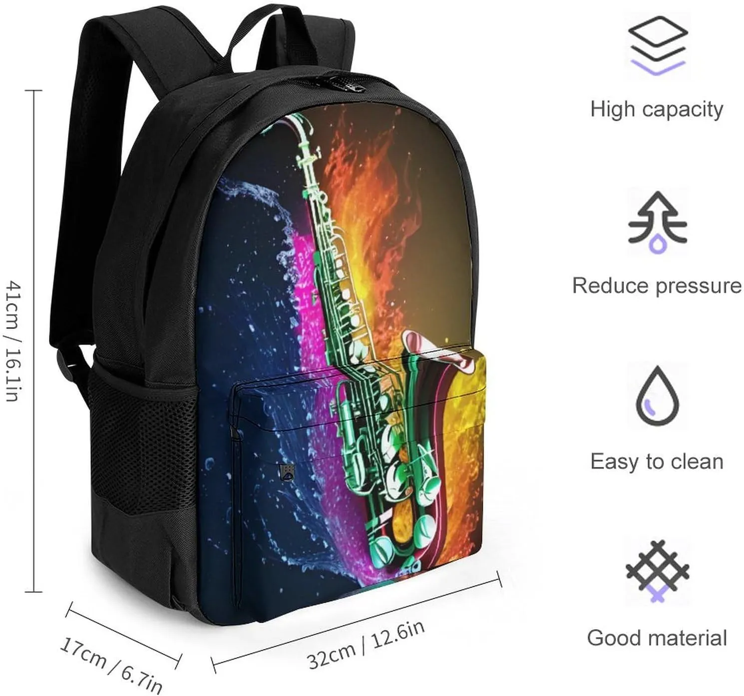 Lightweight Rucksacks for Climbing Outdoors Walking Cycling - Large Capacity Anti-Theft Multipurpose Carry On Bag, Saxophone In Fire And Water Art Camping Outdoor Backpack