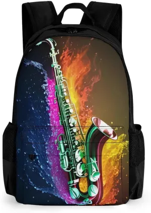 Lightweight Rucksacks for Climbing Outdoors Walking Cycling - Large Capacity Anti-Theft Multipurpose Carry On Bag, Saxophone In Fire And Water Art Camping Outdoor Backpack