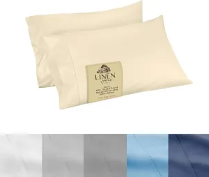 Linen Home 500 Thread Count Queen Pillowcase Set | 100% Long-Staple Cotton Pillow Cases | Soft & Smooth Luxury Satin Set of 2 Pillowcases | 4 Inch Z Hem | Ivory