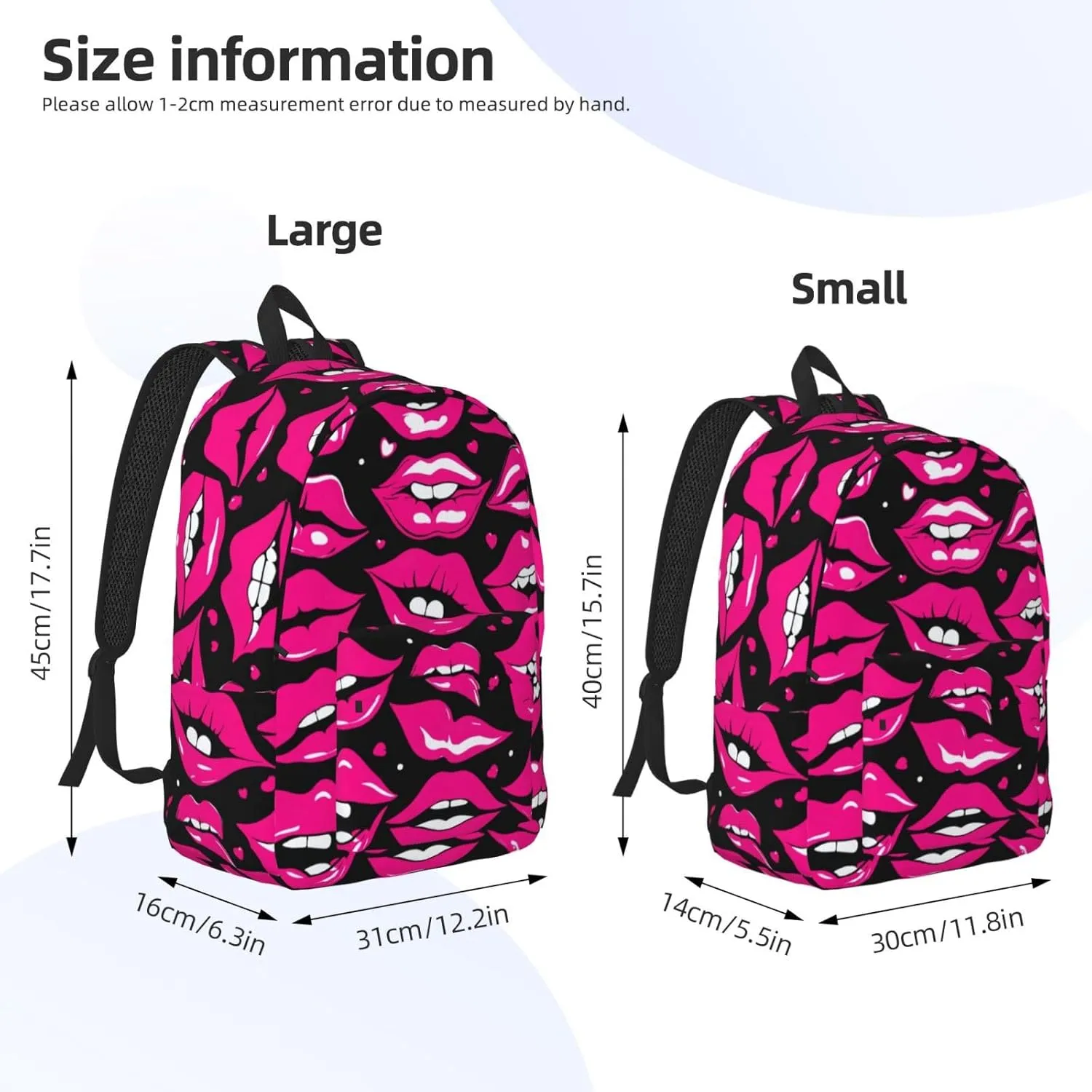 Lips print Duffel Bag, Lightweight Duffel Bag, Casual Backpack, 17.7 x 6.3 x 12.2 inches